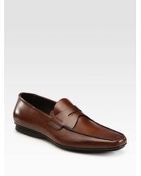 Prada | Brown Leather Penny Loafers for Men | Lyst