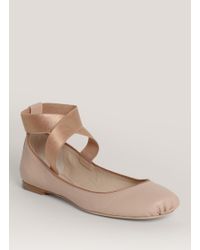 Strap Leather Ballerina Flats in Nude 