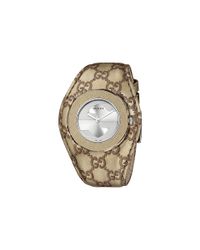 Gucci Brown Uplay 35mm Signature Logo Leather Strap Watch
