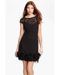 Jessica simpson Lace Feather Dress in Black | Lyst