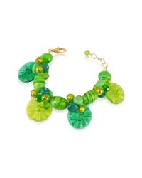 Antica Murrina - Green Encanto Murano Glass Flower Bead Bracelet - Lyst