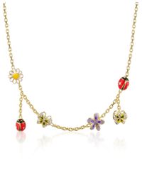 AZ Collection - Metallic Garden Line - Enamel Gold Plated Charm Necklace - Lyst