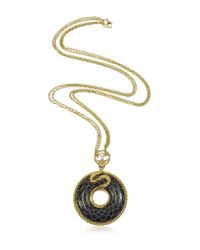 Just Cavalli - Black Amazonia - Gold Plated and Onyx Pendant Necklace - Lyst