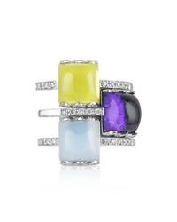 Mia & Beverly - Gemstone And Diamond 18k White Gold Ring - Lyst
