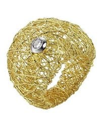 Orlando Orlandini - Metallic Arianna - 18k Gold Wide Ring W/ Round Diamond - Lyst