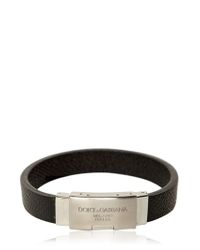 Dolce & Gabbana | Black Dauphine Leather Plaque Bracelet for Men | Lyst