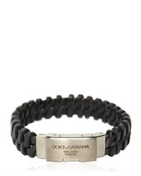 Dolce & Gabbana | Black Woven Leather Plaque Bracelet for Men | Lyst