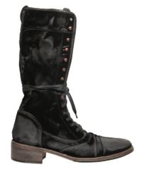 John Varvatos Black Sand Washed Velvet Lace Up Boots for men