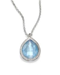 Ippolita | Gray Stella Swiss Blue Topaz, Mother-of-pearl, Diamond & Sterling Silver Teardrop Doublet Pendant Nec | Lyst