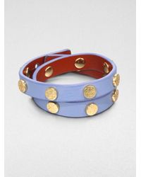 Tory Burch | Purple Double Logostudded Leather Wrap Bracelet | Lyst