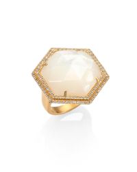 Mija | Metallic Mother-Of-Pearl & White Sapphire Hexagon Cocktail Ring | Lyst