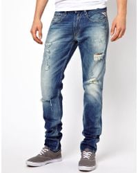 G-Star RAW Replay Jeans Anbass Slim Ripped Denim in Blue for Men - Lyst