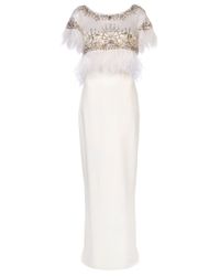 Lyst - Marchesa Embellished Feather Gown in White