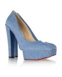Charlotte Olympia Blue Greta Denim Platform Pumps