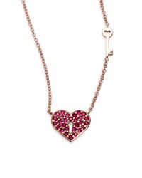 Sydney Evan | Metallic Ruby 14k Rose Gold Heart Key Pendant Necklace | Lyst
