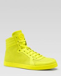 Gucci Coda Neon Leather Hightop Sneakers in Neon Yellow (Yellow) for ...