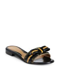 Fendi | Black Leather Jacquard Canvas Slide Sandals | Lyst