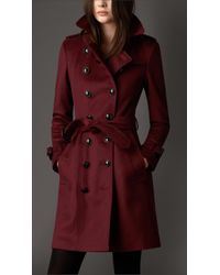 Burberry Leather Detail Wool Cashmere Trench Coat in Deep Claret (Red ...