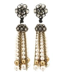 Lanvin | Metallic Crystal Pearl Tassel Earrings | Lyst