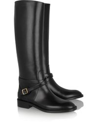 Saint Laurent Cavaliere Buckled Leather Riding Boots in Black | Lyst