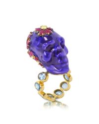 Bernard Delettrez - Electro Skull Ring With Red And Blue Flowers - Lyst