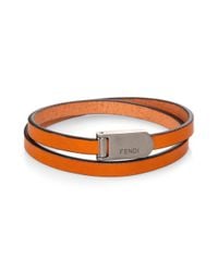 Fendi | Orange Leather Wrap Bracelet for Men | Lyst