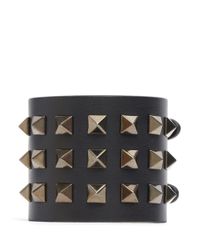 Valentino | Black 'rockstud Noir' Wide Leather Bracelet | Lyst
