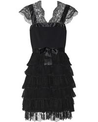 Oscar de la Renta | Black Long-Sleeve Chiffon Cocktail Dress | Lyst