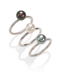 Majorica | 8mm Round White Grey Tahitian Pearl Ring Set | Lyst