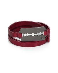 McQ | Red Triple-wrap Leather Razor Blade Bracelet | Lyst