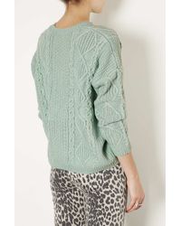 Lyst - Topshop Knitted Angora Cable Jumper in Green