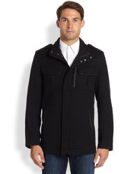 Cole Haan Mens Military Oxford Jacket with Hidden Hood 