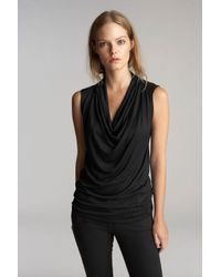 Velvet By Graham & Spencer Black Fonda Drape Neck Top with Faux Leather Detail