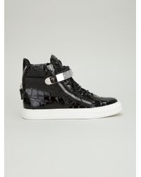 giuseppe zanotti patent black sneakers