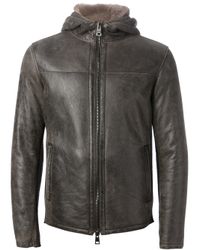 leather jacket brown hooded gms