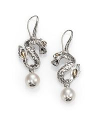 John Hardy | Metallic Naga Freshwater White Pearl, 18K Yellow Gold & Sterling Silver Dragon Drop Earrings | Lyst