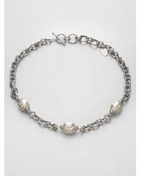 Majorica | Metallic 14mm-16mm White Baroque Pearl Station Necklace | Lyst