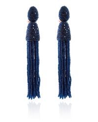 Oscar de la Renta | Blue Short Beaded Tassel Earring | Lyst