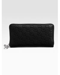 Gucci | Black Gg Twins Leather Zip Around Wallet | Lyst