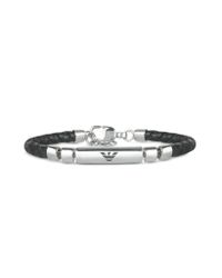 Emporio Armani - Black Stainless Steel and Leather Mens Bracelet for Men - Lyst