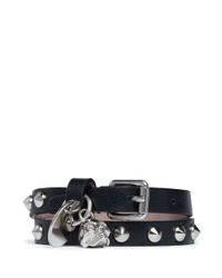 Alexander McQueen | Black Skull Studded Double-wrap Leather Bracelet | Lyst