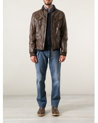 Armani Jeans Leather Jacket in Brown for Men - Lyst