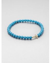 Sydney Evan | Blue Diamond, Turquoise & 14k Yellow Gold Mini Cross Beaded Stretch Bracelet | Lyst