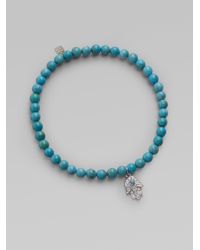 Sydney Evan | Blue Diamond, Turquoise & 14k White Gold Hamsa Beaded Stretch Bracelet | Lyst