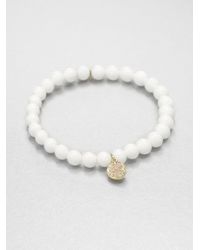 Sydney Evan | White Diamond 14k Gold Sea Clam Beaded Stretch Bracelet | Lyst