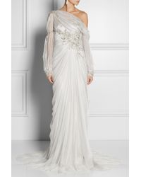 marchesa off shoulder fully embellished tulle gown