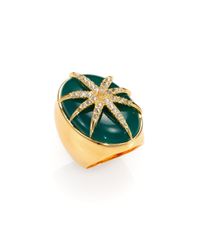 Elizabeth and James | Northern Star Green Agate White Topaz Ring | Lyst