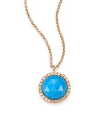 Mija | Blue Turquoise White Sapphire Pendant Necklace | Lyst