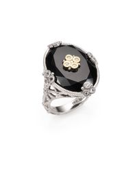 Judith Ripka | Metallic Trellis Black Onyx, White Sapphire, 14k Yellow Gold & Sterling Silver Oval Garland Cocktail Ring | Lyst