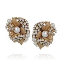 Bijoux Heart Metallic Goldplated Swarovski Crystal and Pearl Clip Earrings